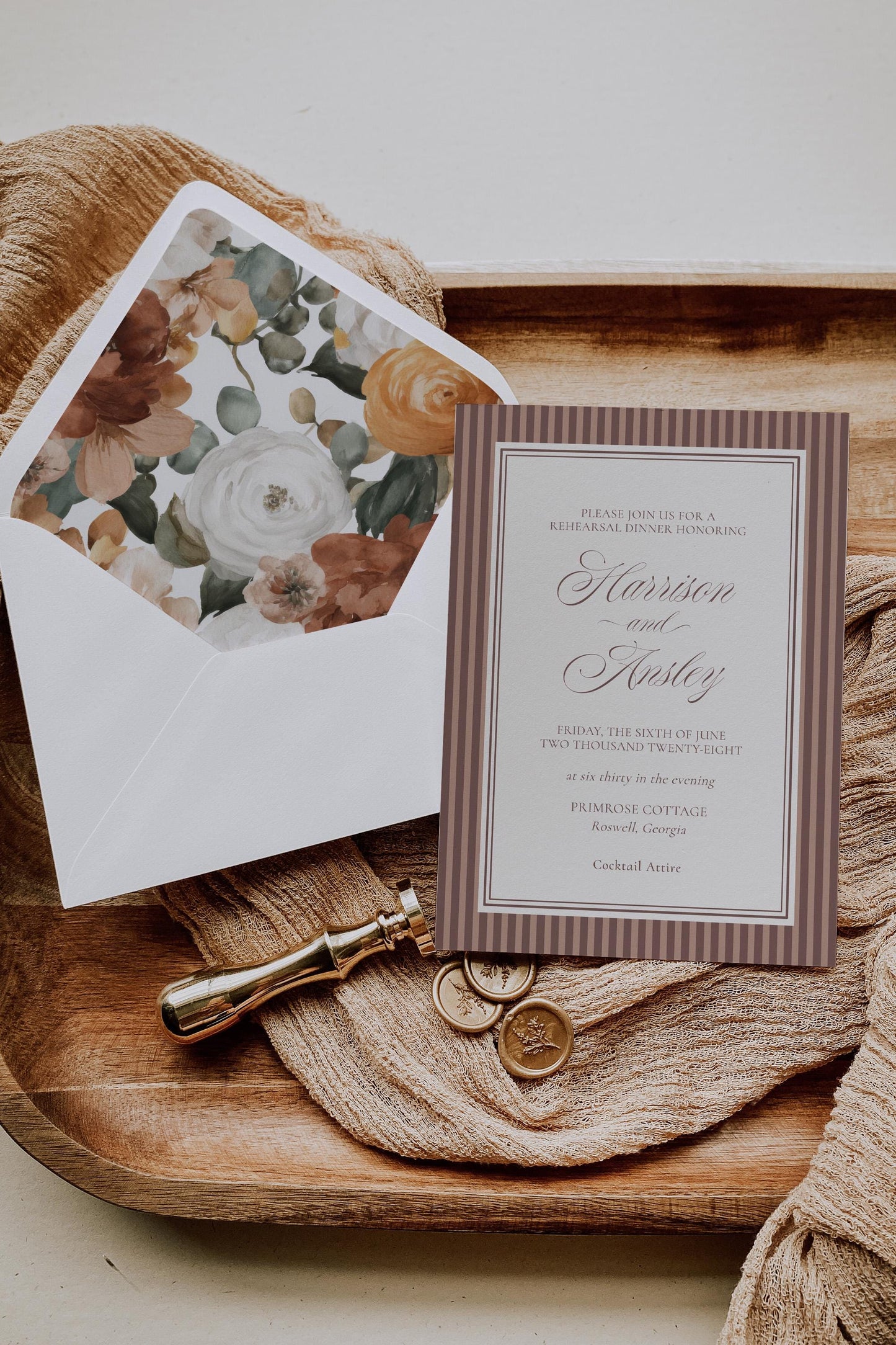 Espresso Martini Striped Rehearsal Dinner Template Bundle, Old Money Love is Brewing Night Before Dinner, Modern Vintage Coffee Cafe WP1091