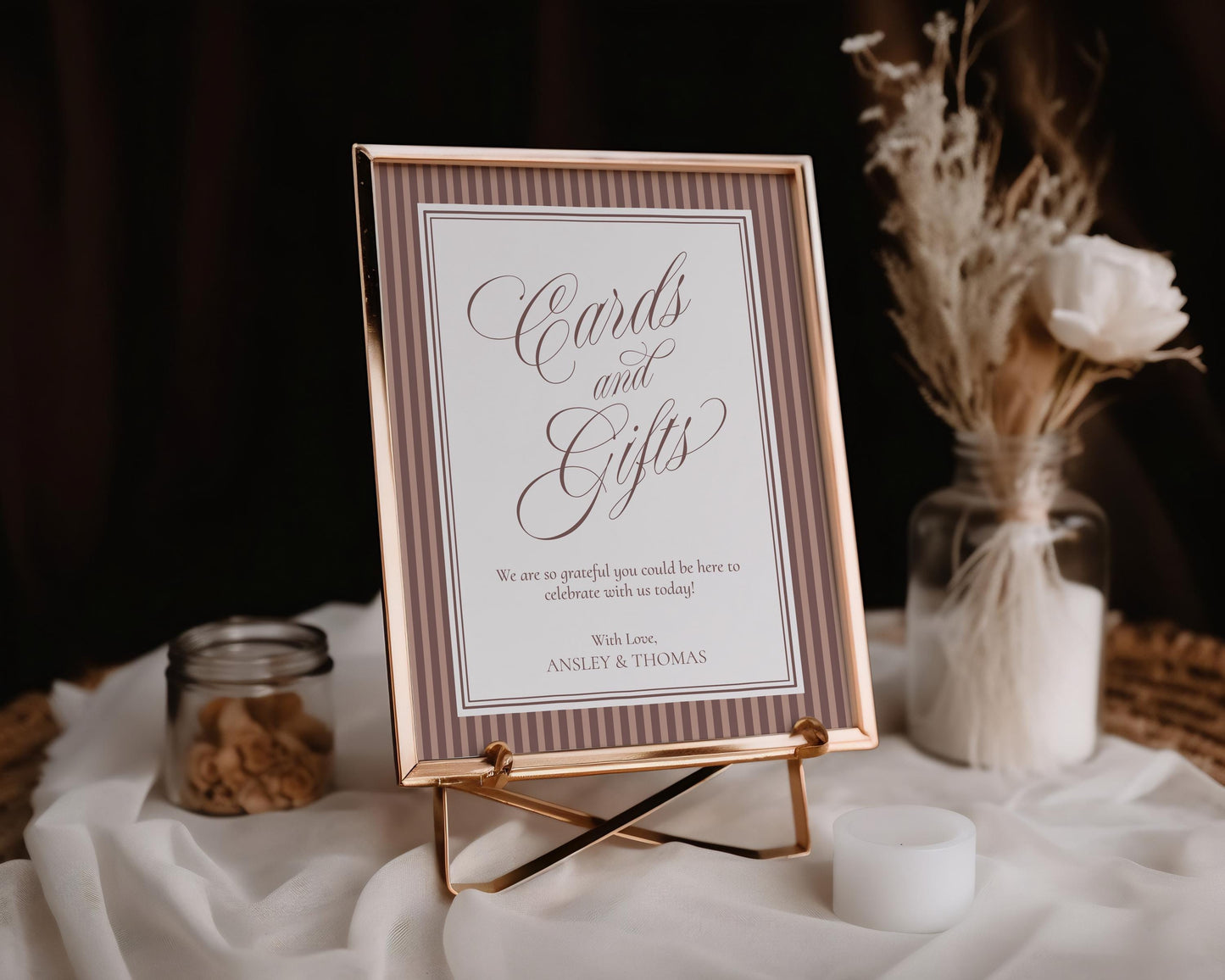 Espresso Striped Cards & Gifts and Favors Sign Template, Old Money Wedding, The Night Before Rehearsal Dinner, Modern Vintage Shower WP1091