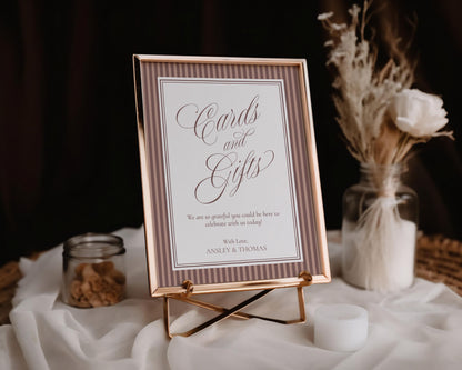 Espresso Striped Cards & Gifts and Favors Sign Template, Old Money Wedding, The Night Before Rehearsal Dinner, Modern Vintage Shower WP1091