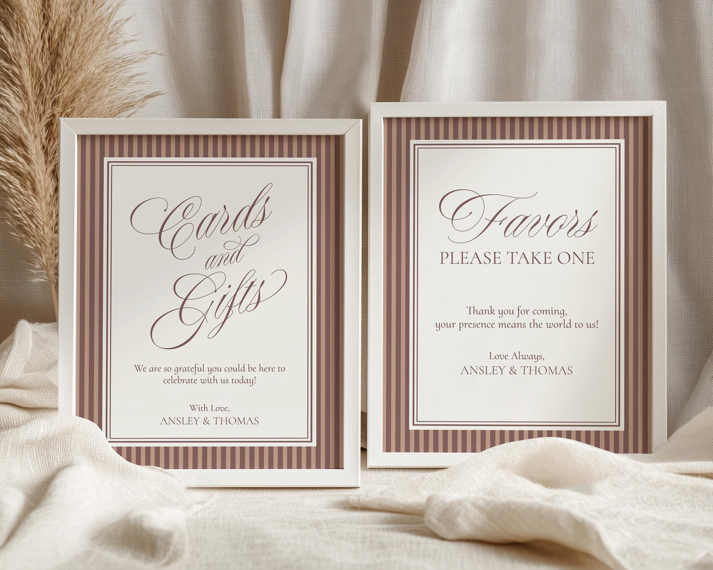Espresso Striped Cards & Gifts and Favors Sign Template, Old Money Wedding, The Night Before Rehearsal Dinner, Modern Vintage Shower WP1091