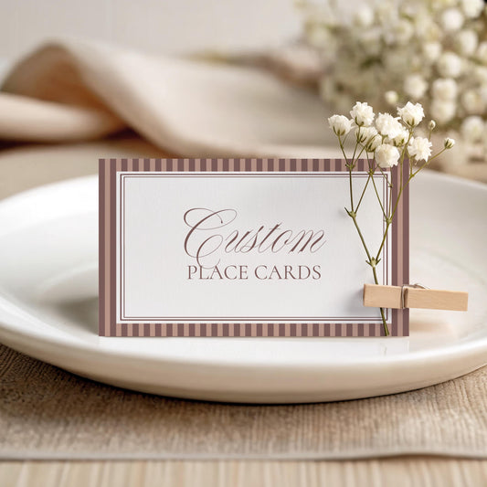 Espresso Martini Striped Place Cards Template, Old Money Brewing Bridal Shower, Night Before Rehearsal Dinner, Modern Vintage Wedding WP1091