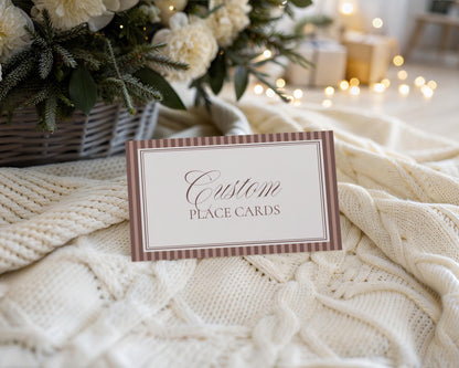 Espresso Martini Striped Place Cards Template, Old Money Brewing Bridal Shower, Night Before Rehearsal Dinner, Modern Vintage Wedding WP1091