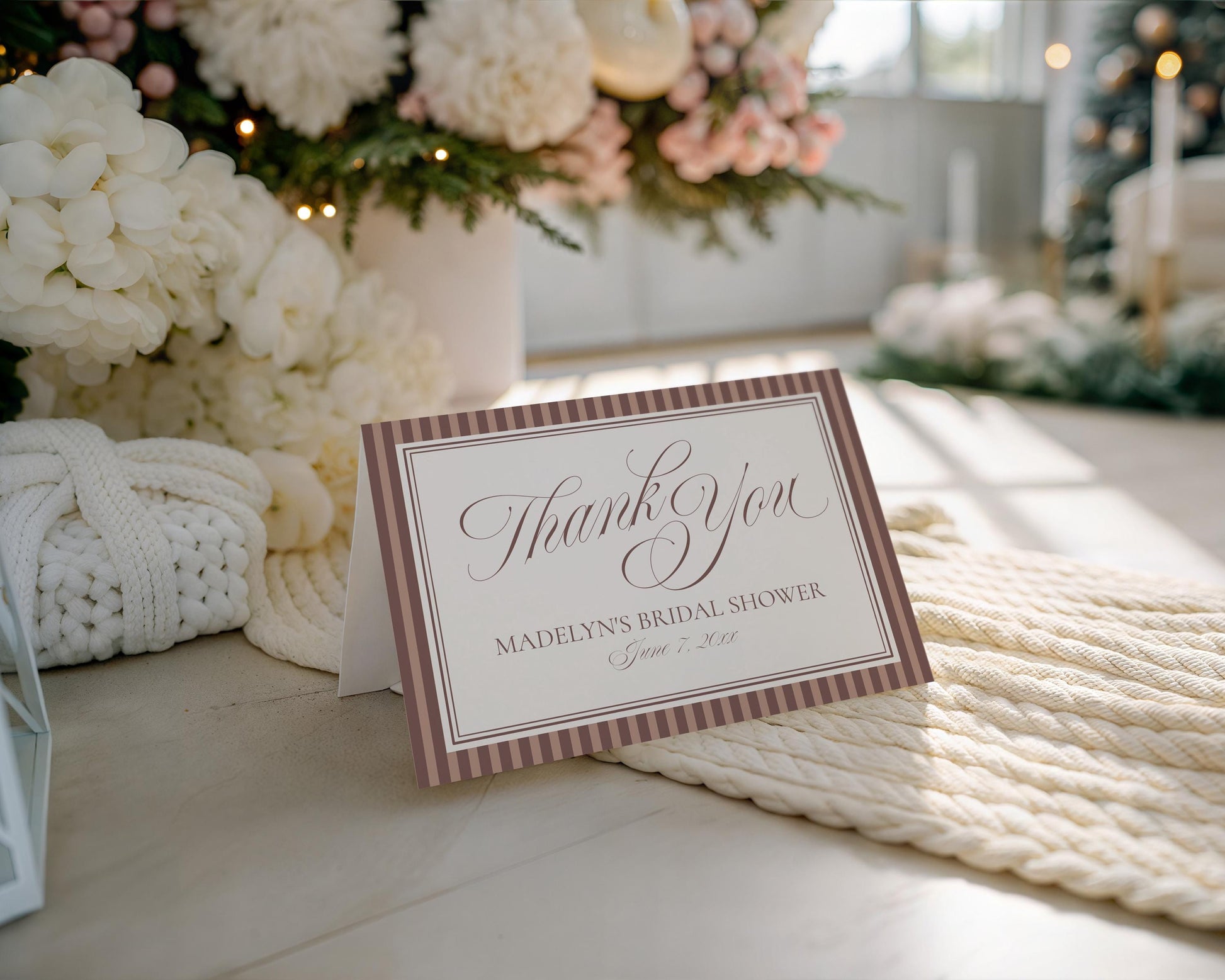 Espresso Martini Striped Thank You Card Template, Old Money Bridal Shower, Night Before Rehearsal Dinner, Modern Vintage Wedding WP1091