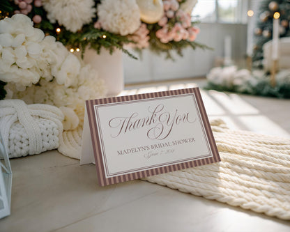 Espresso Martini Striped Thank You Card Template, Old Money Bridal Shower, Night Before Rehearsal Dinner, Modern Vintage Wedding WP1091