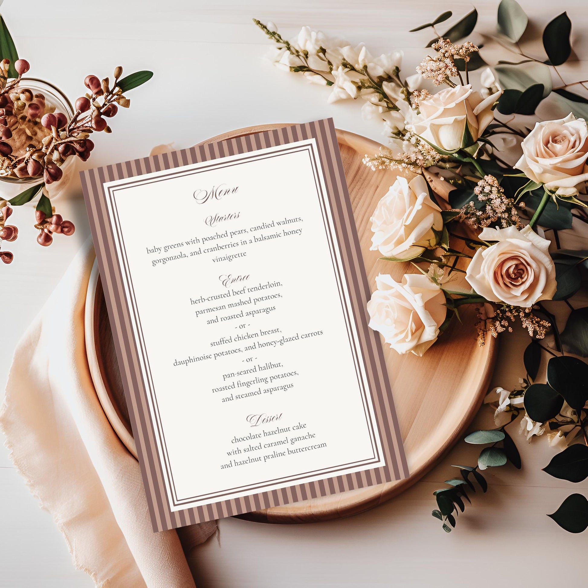 Espresso Martini Striped Menu Template, Old Money Love Brewing Bridal Shower, Night Before Rehearsal Dinner, Modern Vintage Wedding WP1091