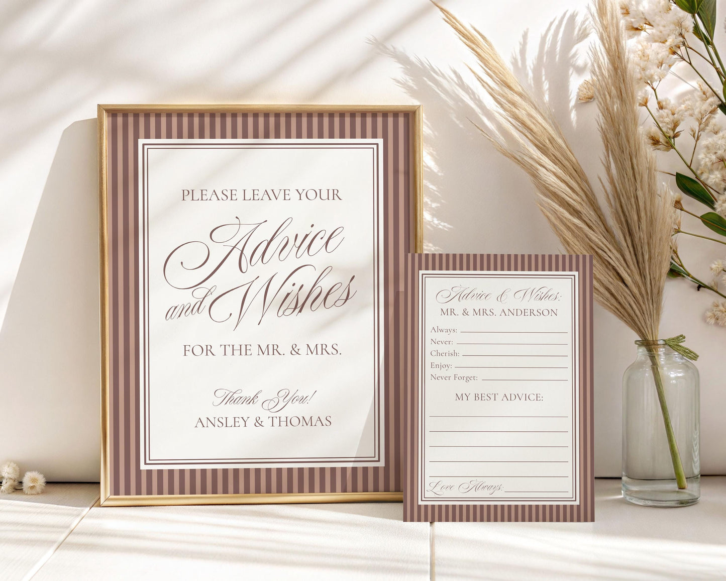 Espresso Martini Striped Advice for Mr & Mrs Cards Template, Old Money Bridal Shower, Modern Vintage Wedding, Perfect Blend Coffee WP1091