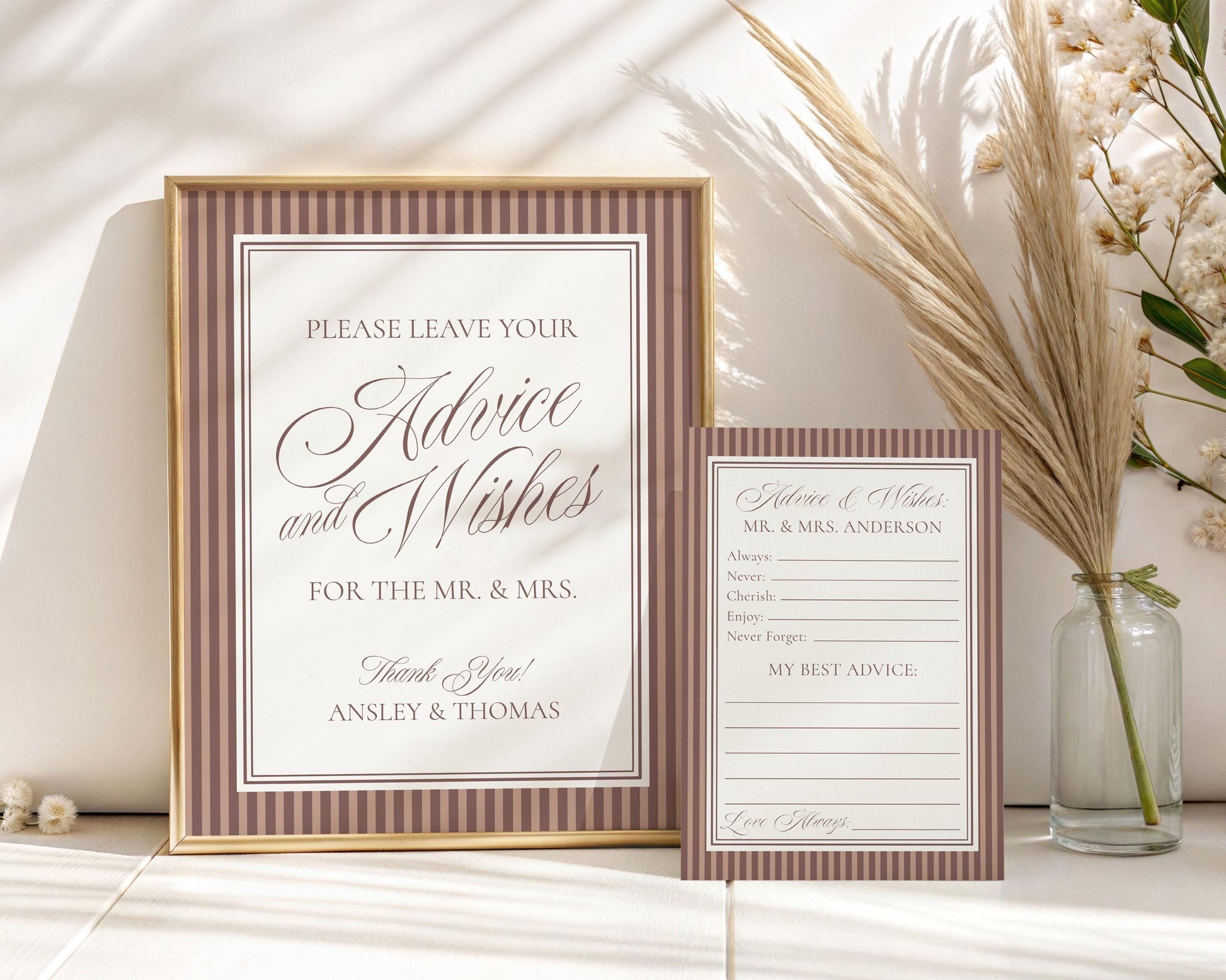 Espresso Martini Striped Advice for Mr & Mrs Cards Template, Old Money Bridal Shower, Modern Vintage Wedding, Perfect Blend Coffee WP1091