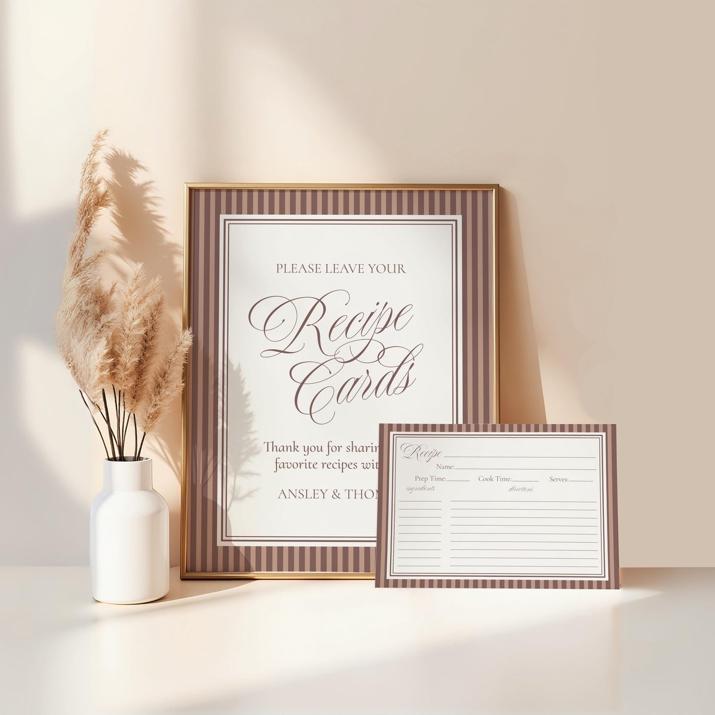 Espresso Martini Striped Recipe Card Bridal Shower Template, Old Money Love is Brewing Bridal Brunch, Modern Vintage Brunch Bride WP1091