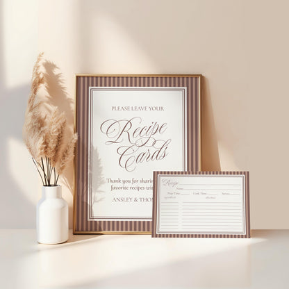 Espresso Martini Striped Recipe Card Bridal Shower Template, Old Money Love is Brewing Bridal Brunch, Modern Vintage Brunch Bride WP1091