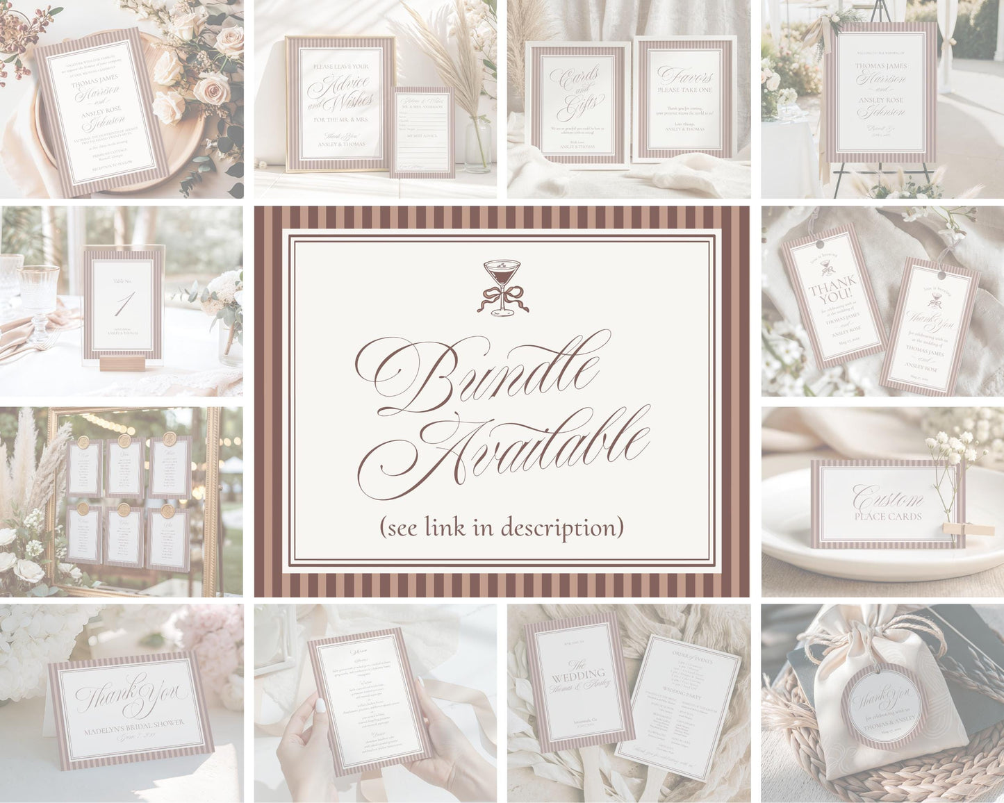 Espresso Martini Striped Recipe Card Bridal Shower Template, Old Money Love is Brewing Bridal Brunch, Modern Vintage Brunch Bride WP1091