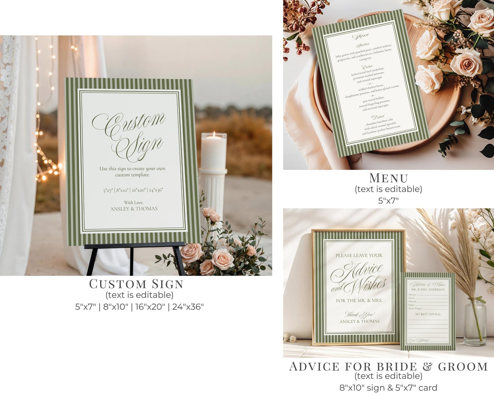 Martini Striped Bridal Shower Template Bundle, Olive Green Old Money Tini Bit Closer Bridal Brunch, Modern Vintage Brunch with Bride, WP1092