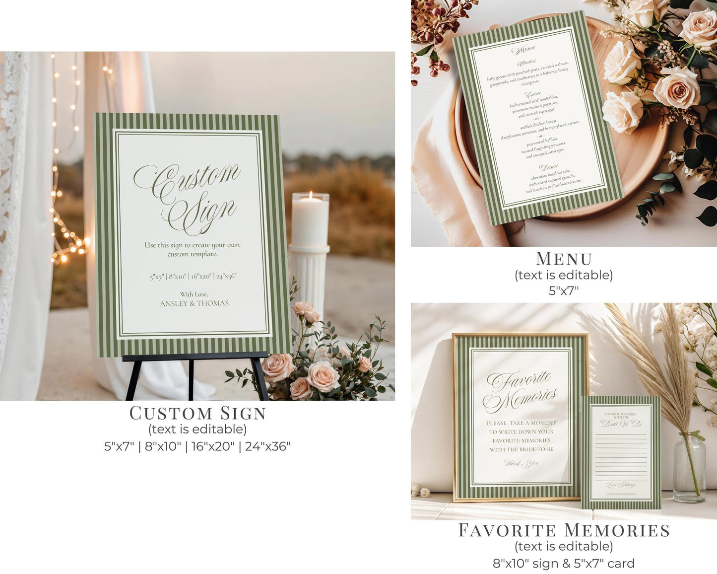 Martini Striped Rehearsal Dinner Template Bundle, Olive Green Old Money Tini Bit Closer Night Before Dinner, Modern Vintage Cocktail WP1092