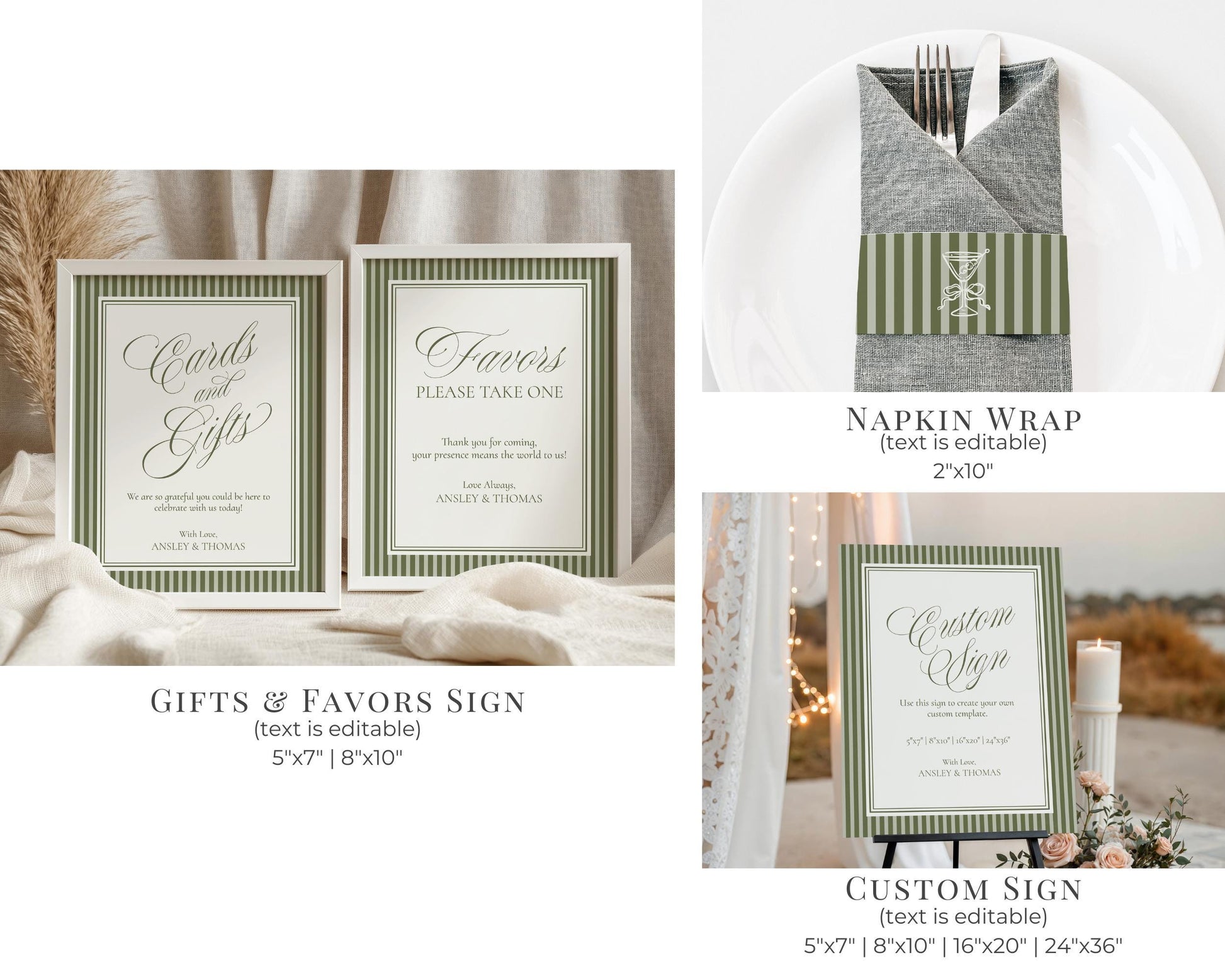 Martini Striped Baby Shower Bundle Printable Template, Olive Green Theme Baby Sprinkle, A Tini Little One Brunch with Mom to Be WP1092