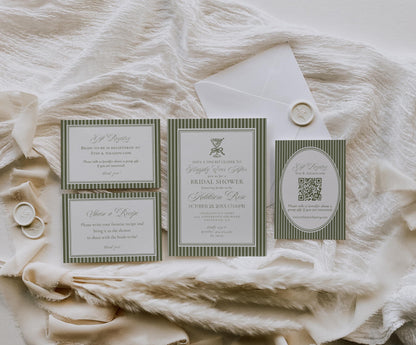 Martini Striped Bridal Shower Invitation Template, Olive Green Old Money Tini Bit Closer Bridal Brunch, Modern Vintage Brunch WP1092