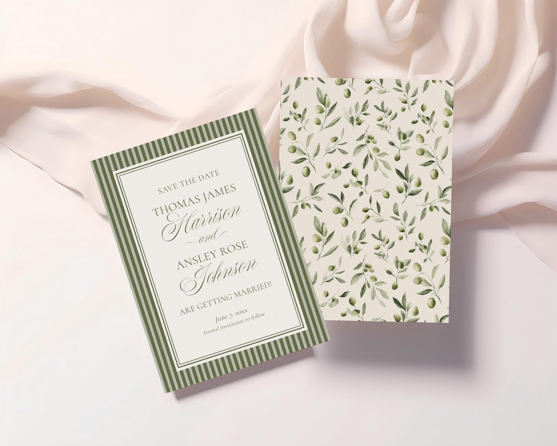 Martini Striped Save the Date Template, Olive Green Old Money Wedding Engagement Announcement, Modern Vintage Wedding WP1092