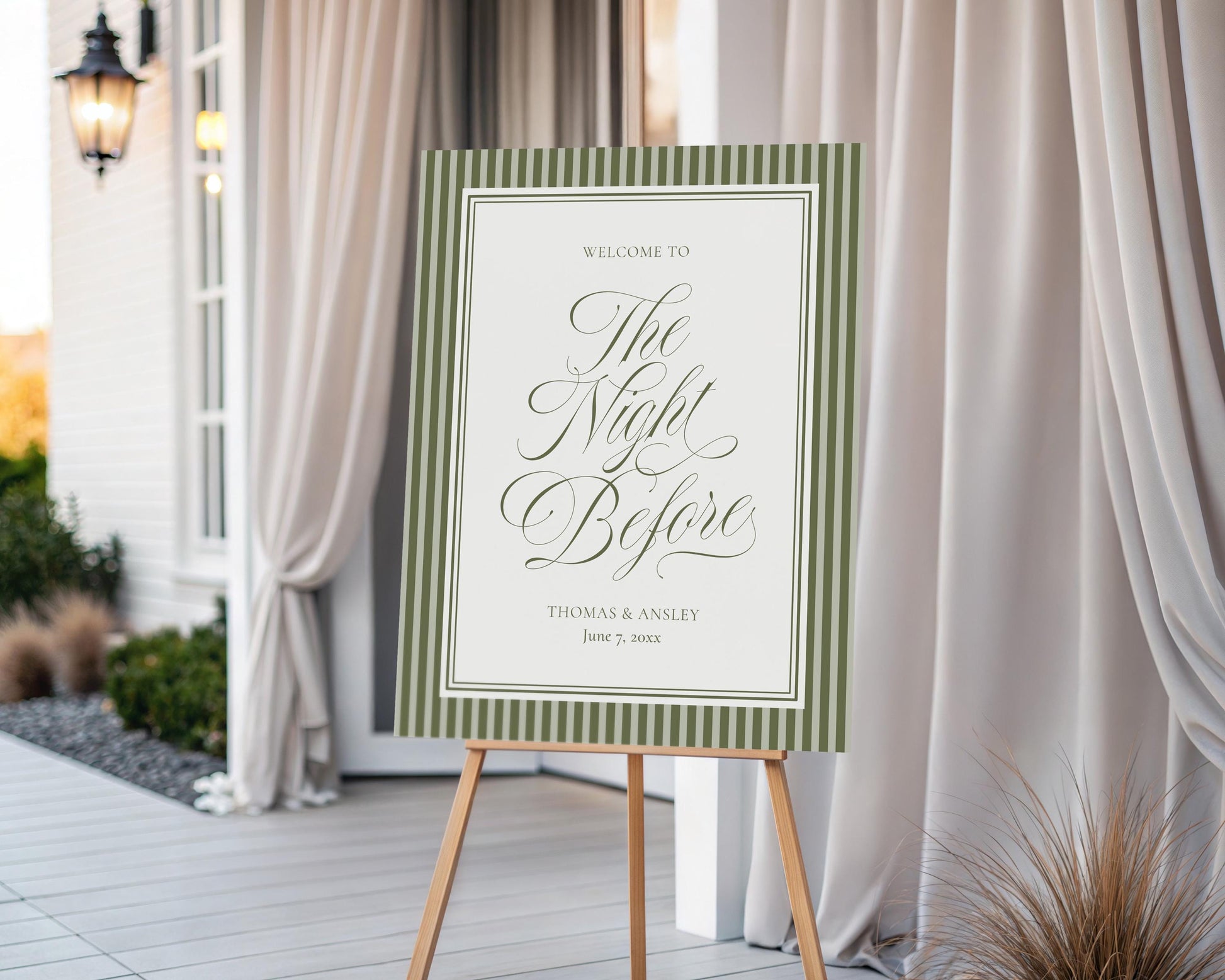 Martini Striped Rehearsal Dinner Welcome Sign Template, Olive Green Old Money Tini Bit Closer Night Before Dinner, Vintage Cocktail WP1092