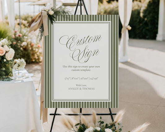 Martini Striped Custom Sign Template, Old Money Bridal Shower, Olive Green Wedding, Modern Vintage Night Before Rehearsal Dinner WP1092