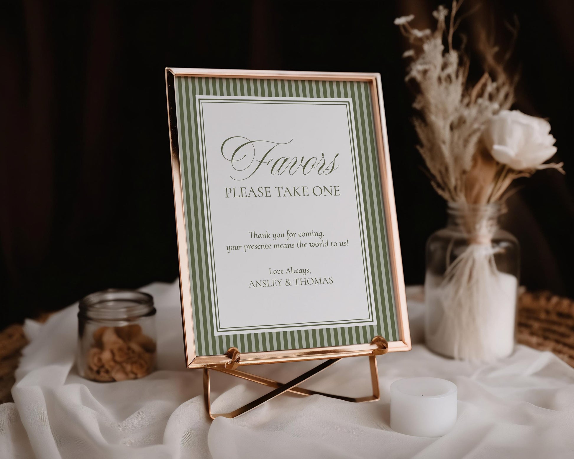 Martini Striped Cards & Gifts and Favors Sign Template, Old Money Bridal Shower, Olive Green Wedding, Vintage Night Before Rehearsal WP1092