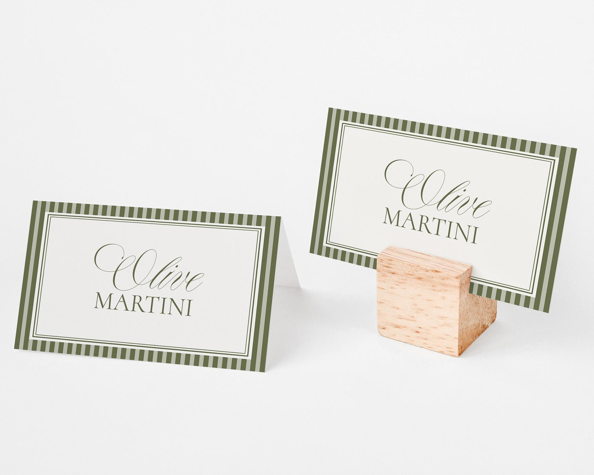 Martini Striped Place Cards Template, Old Money Bridal Shower, Olive Green Wedding, Modern Vintage Night Before Rehearsal Dinner WP1092