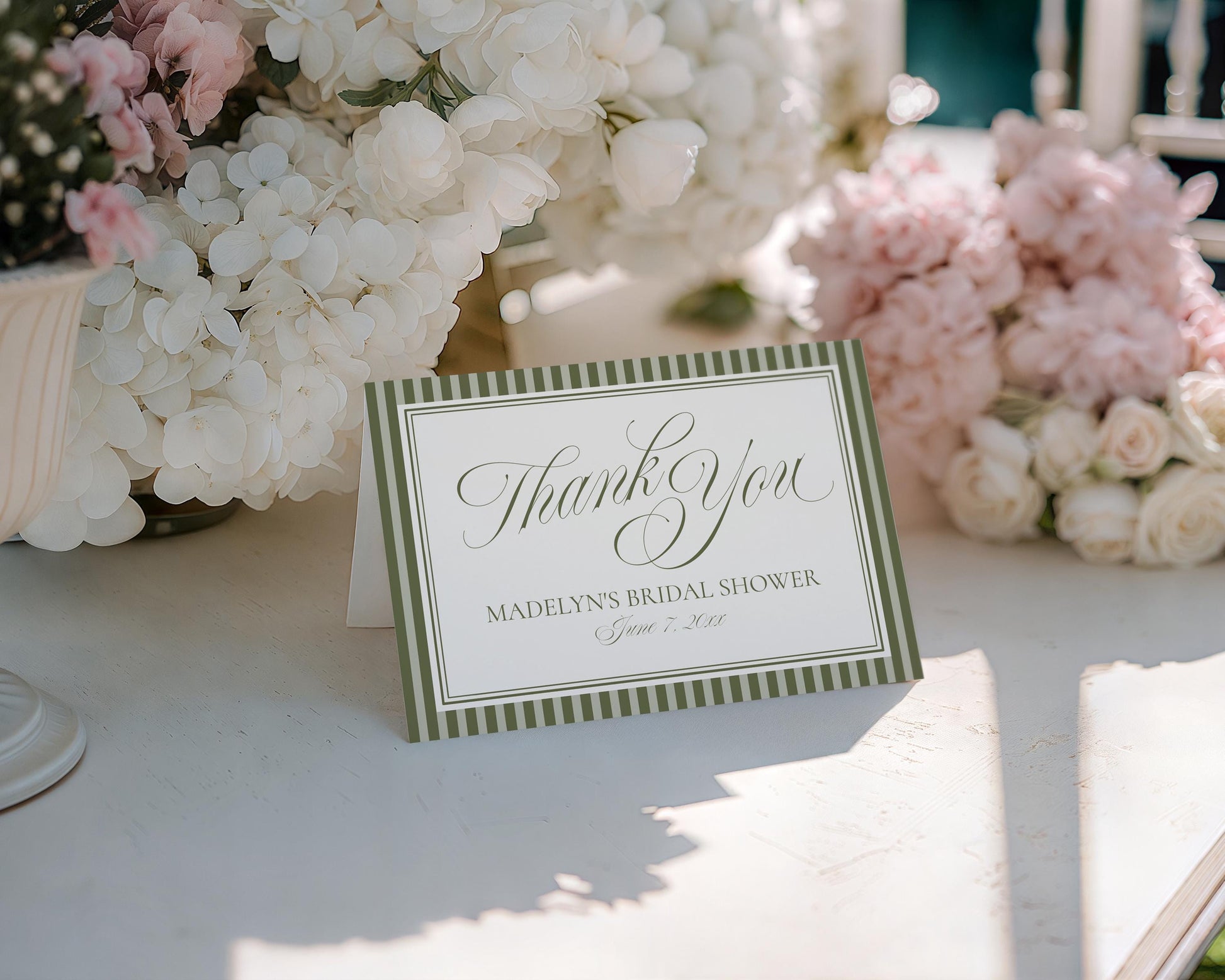 Martini Striped Thank You Card Template, Old Money Bridal Shower, Olive Green Wedding, Modern Vintage Night Before Rehearsal Dinner WP1092