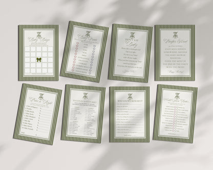 Martini Striped Baby Shower Games Template, Olive Green Theme Baby Sprinkle, A Tini Little One Brunch with Mom to Be WP1092