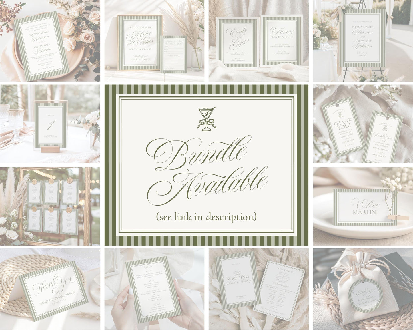 Martini Striped Baby Shower Games Template, Olive Green Theme Baby Sprinkle, A Tini Little One Brunch with Mom to Be WP1092