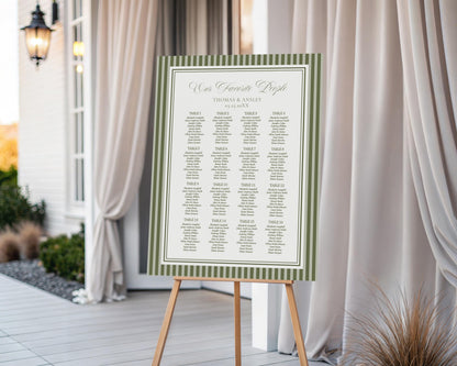 Martini Striped Seating Chart Poster Template, Old Money Bridal Shower, Olive Green Wedding, Modern Vintage Night Before Rehearsal WP1092