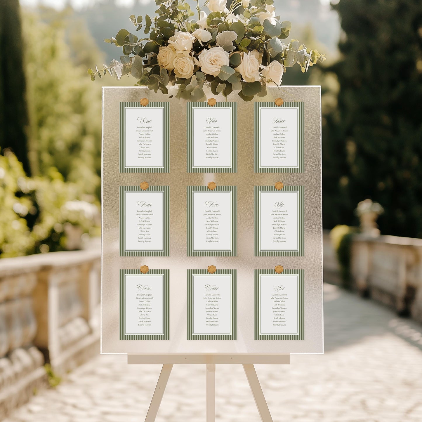 Martini Striped Seating Chart Poster Template, Old Money Bridal Shower, Olive Green Wedding, Modern Vintage Night Before Rehearsal WP1092