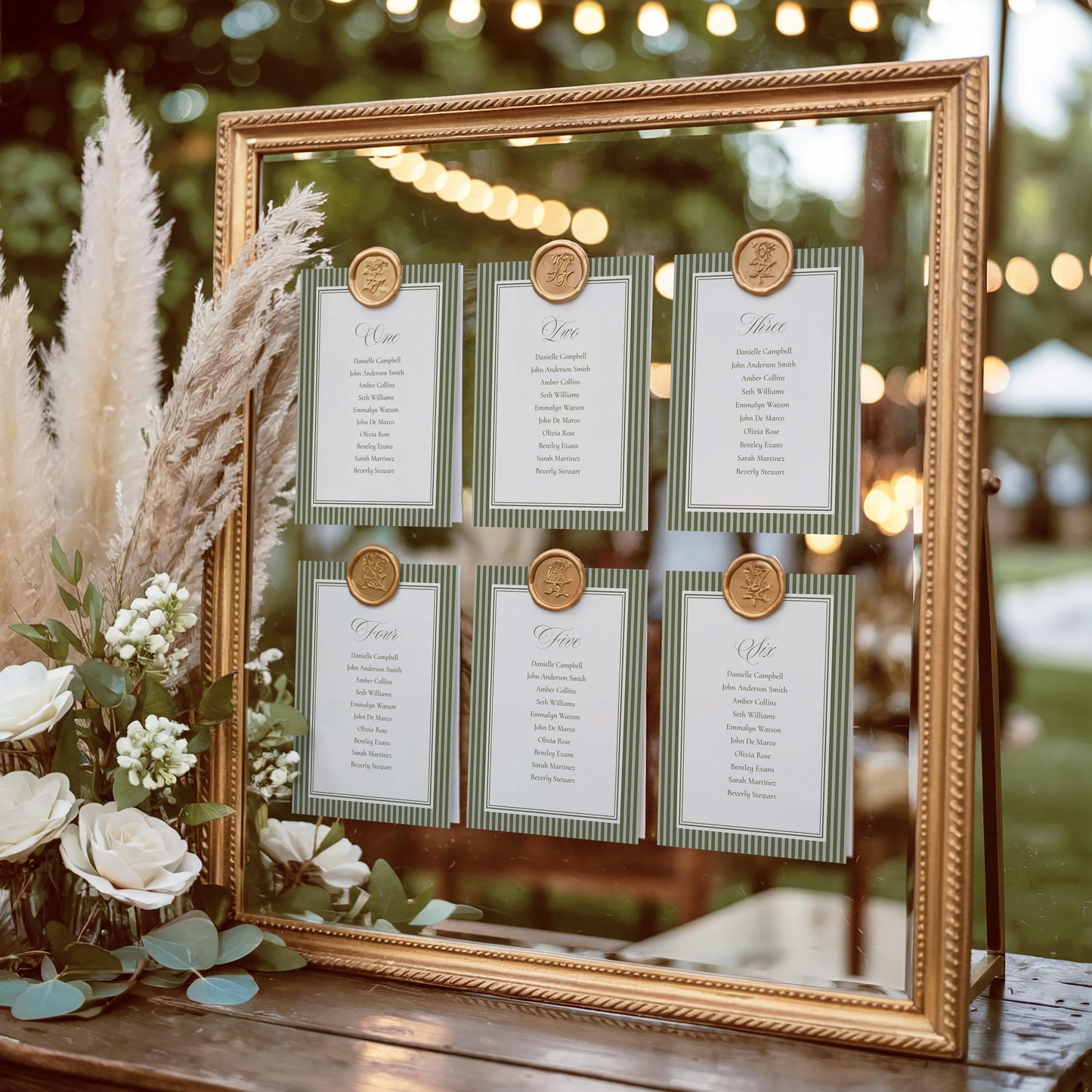 Martini Striped Seating Chart Cards Template, Old Money Bridal Shower, Olive Green Wedding, Modern Vintage Night Before Rehearsal WP1092
