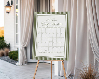 Martini Striped Baby Shower Guess the Date Game Template, Olive Green Theme Baby Sprinkle, A Tini Little One Brunch with Mom to Be WP1092