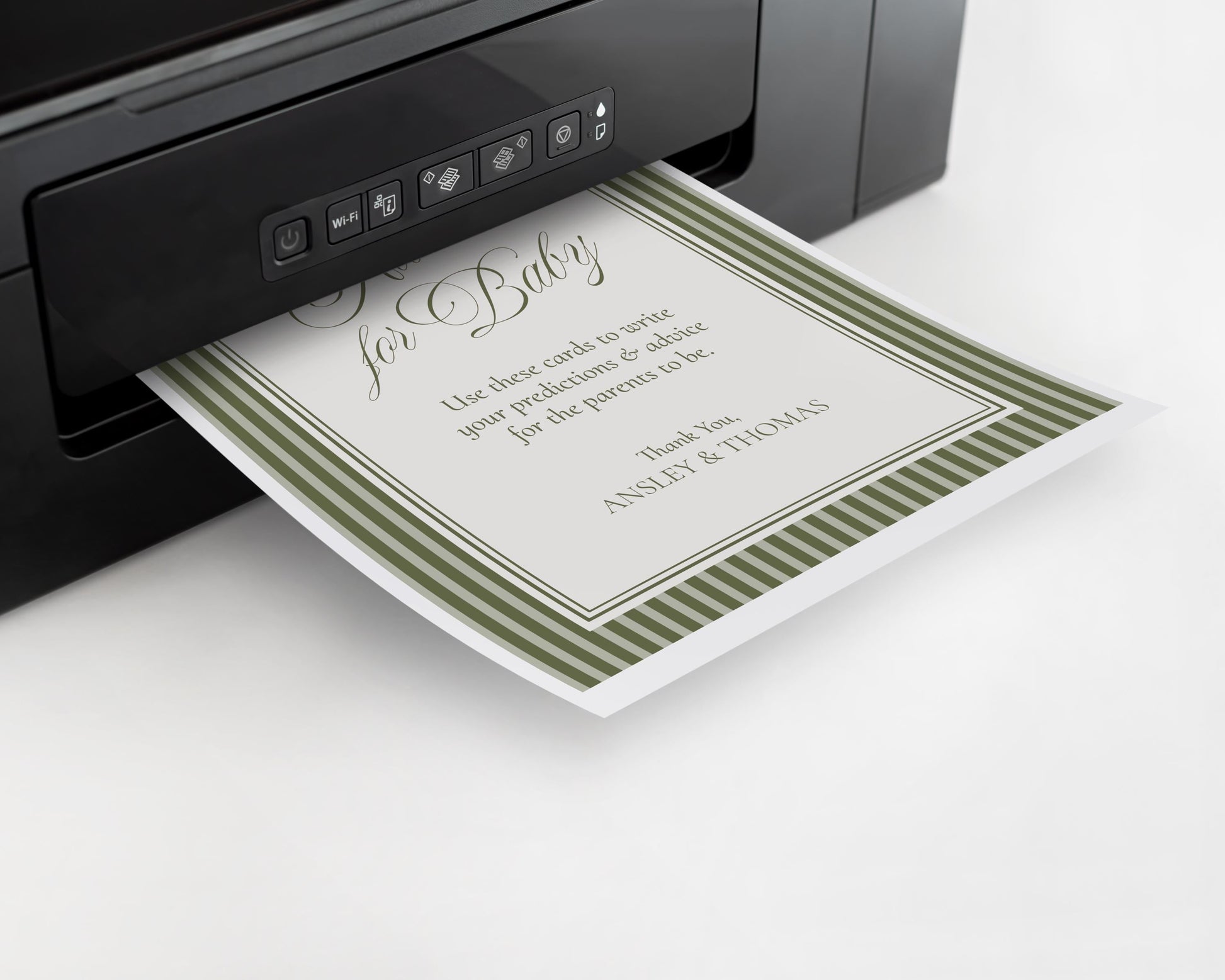 Martini Striped Advice for Baby Cards Template, Olive Green Theme Baby Sprinkle, A Tini Little One Baby Shower WP1092