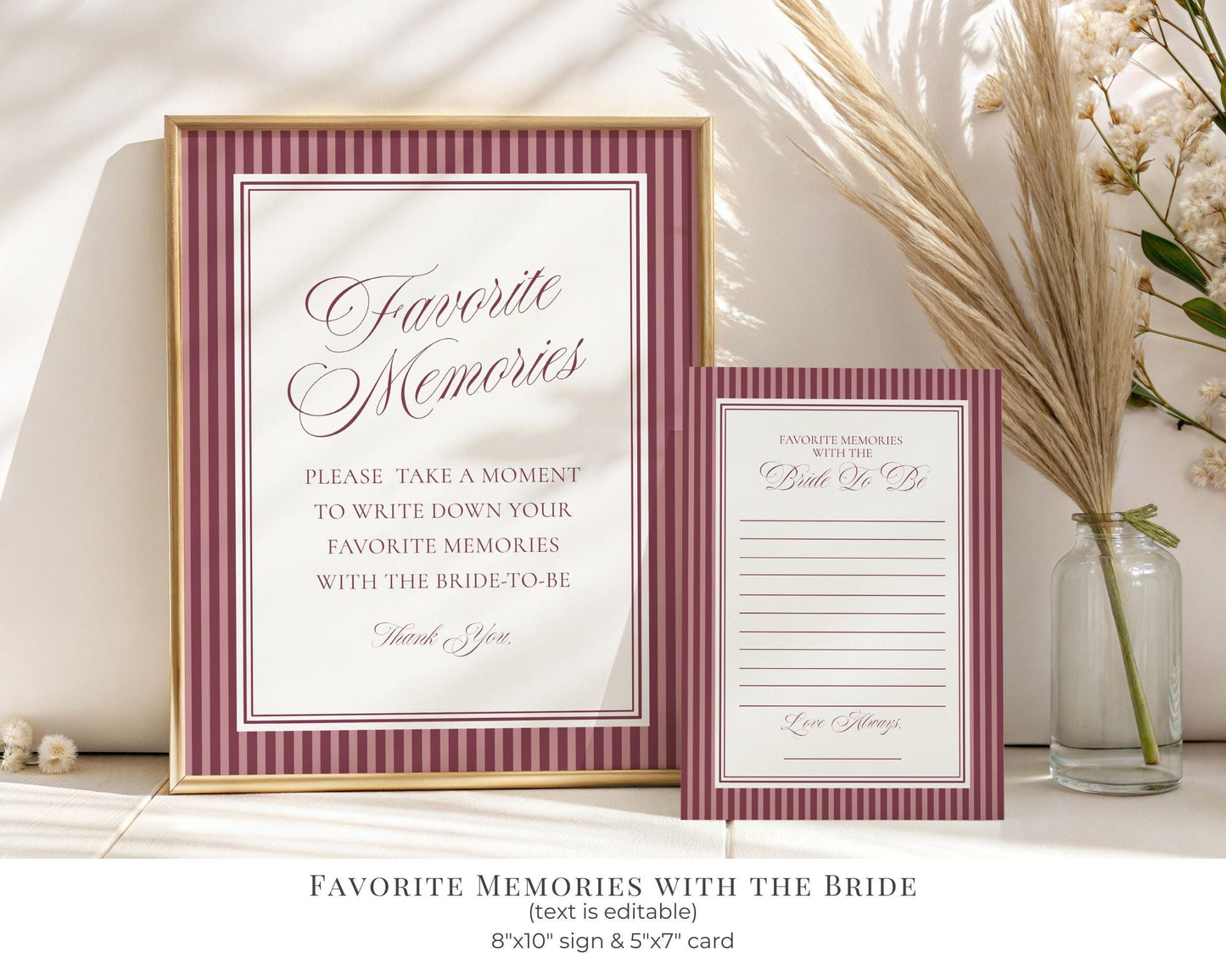 Wine Striped Bridal Shower Template Bundle, Burgundy Old Money Vino Before Vows Bridal Brunch, Modern Vintage Brunch with Bride WP1093