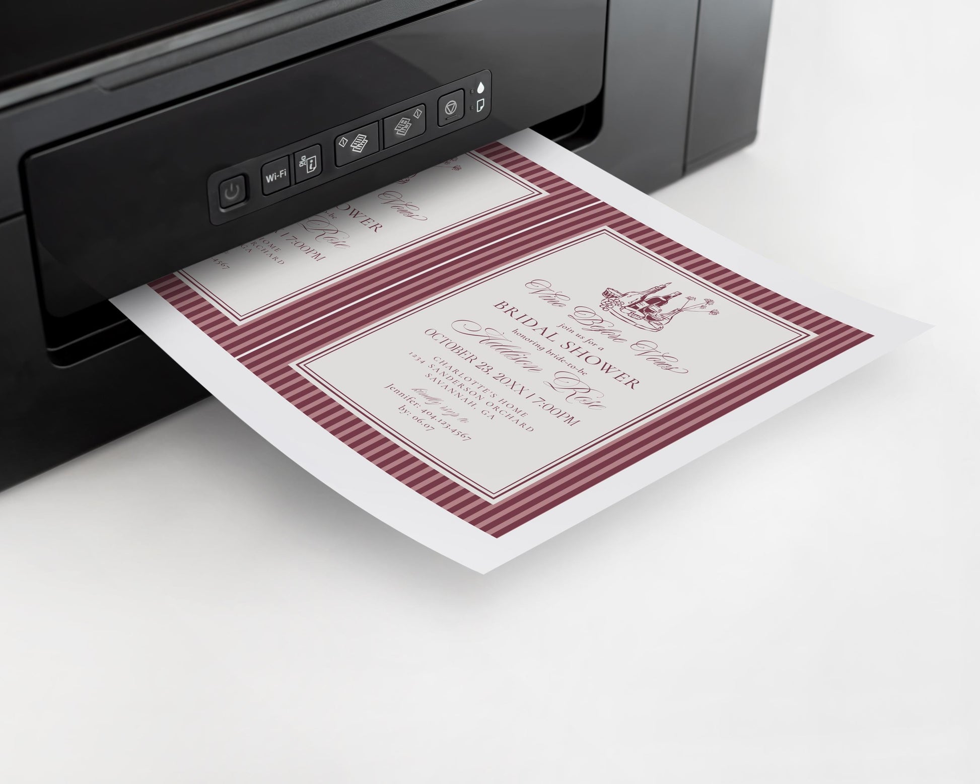 Wine Striped Bridal Shower Invitation Template, Burgundy Old Money Vino Before Vows Bridal Brunch, Modern Vintage Brunch with Bride WP1093