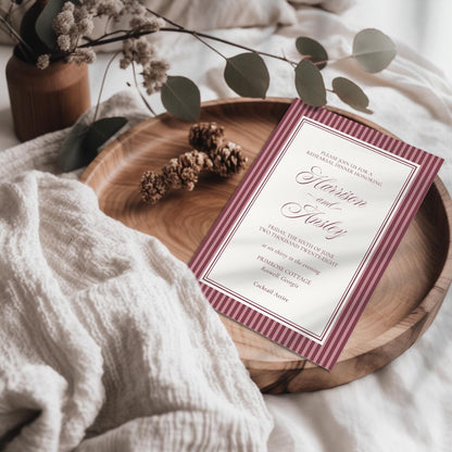 Wine Striped Rehearsal Dinner Invite Template, Burgundy Old Money Vino and Vows Night Before Dinner, Modern Vintage Cocktail Theme WP1093