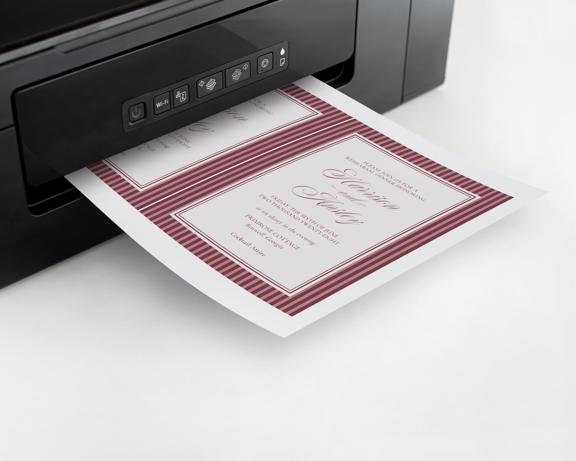 Wine Striped Rehearsal Dinner Invite Template, Burgundy Old Money Vino and Vows Night Before Dinner, Modern Vintage Cocktail Theme WP1093