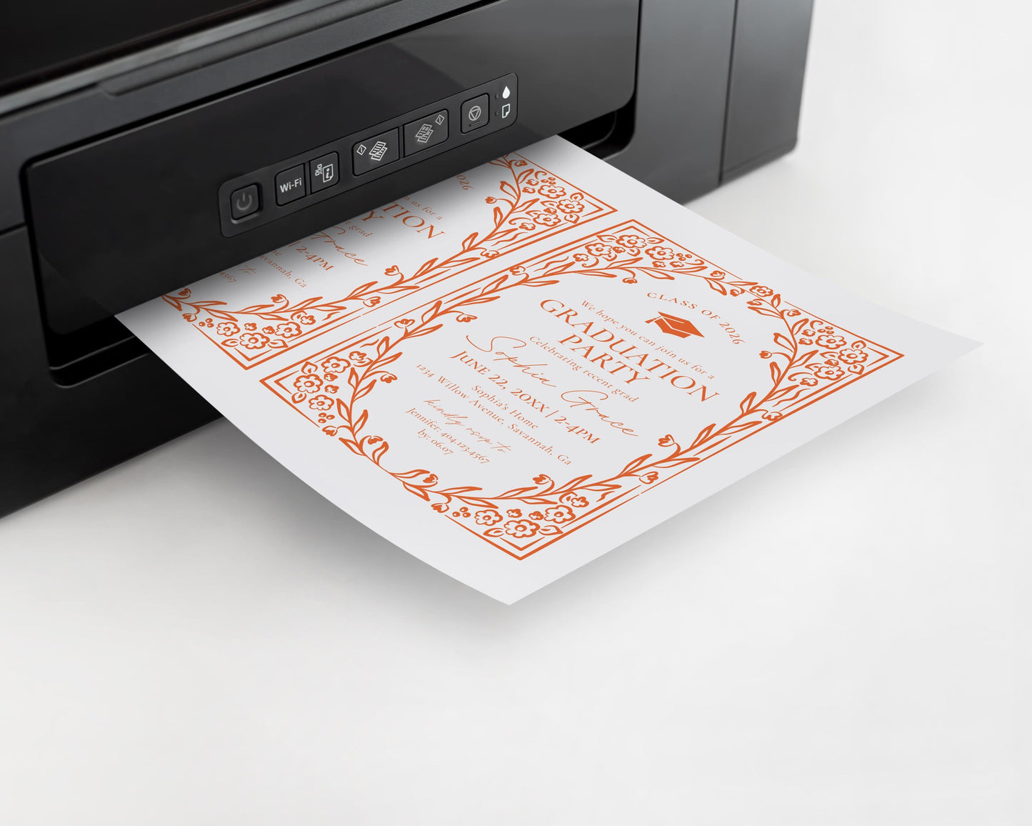 Orange Floral Graduation Party Invitation Template, Colors are Editable