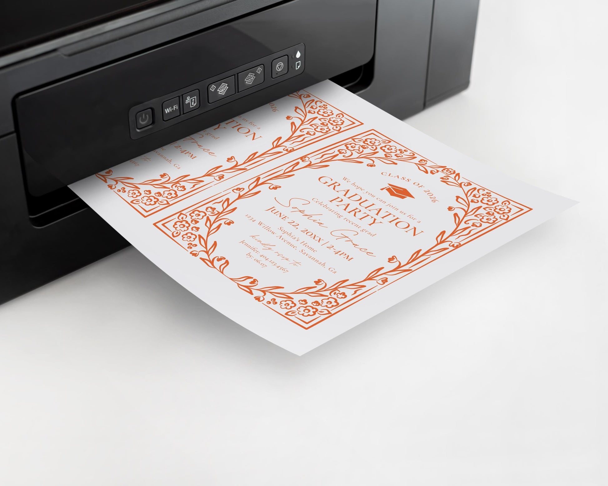 Orange Floral Graduation Party Invitation Template, Colors are Editable
