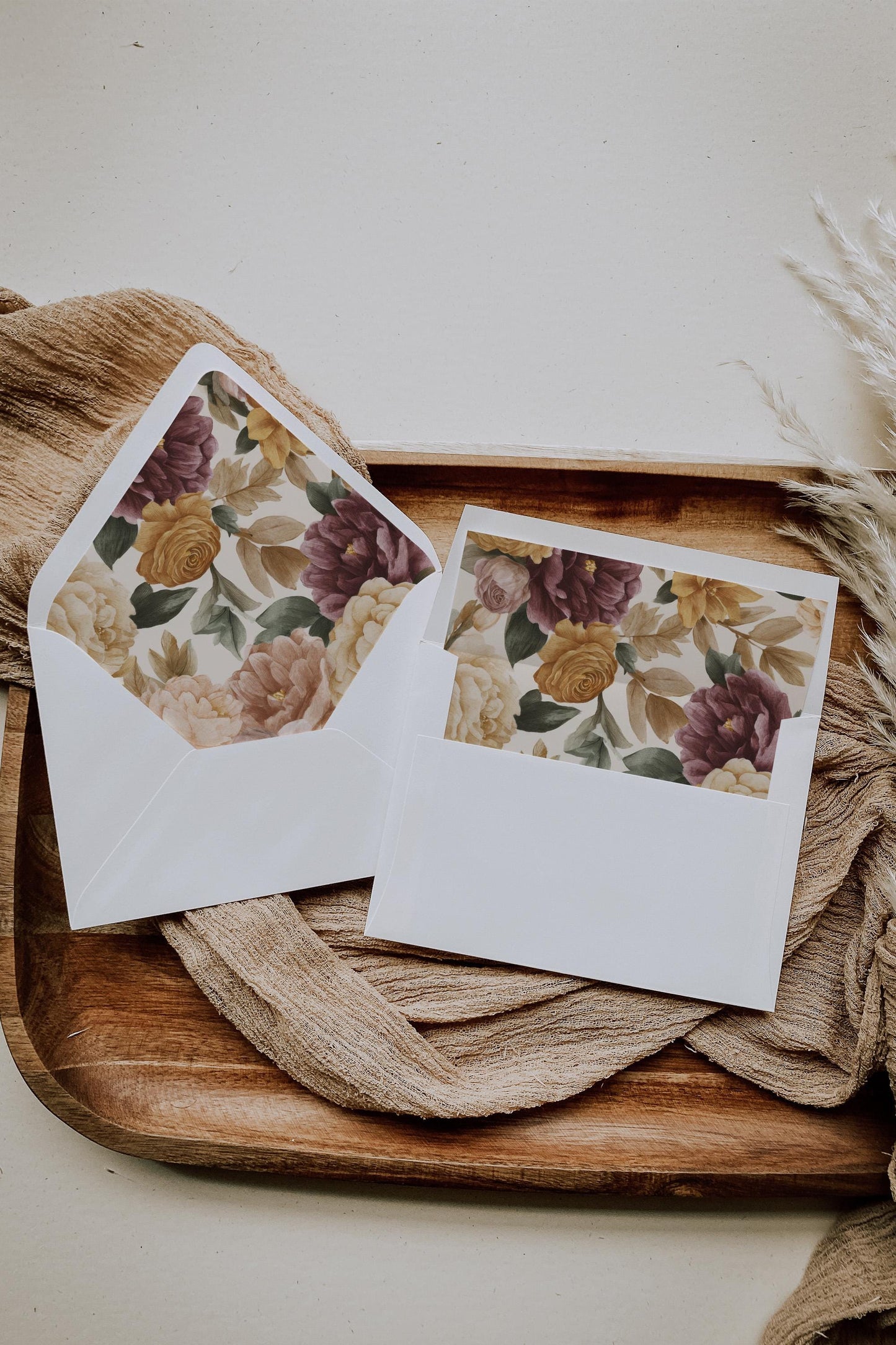 Wine Floral Envelope Liner Template, Old Money Bridal Shower, Burgundy Wedding, Modern Vintage Night Before Rehearsal Dinner WP1093