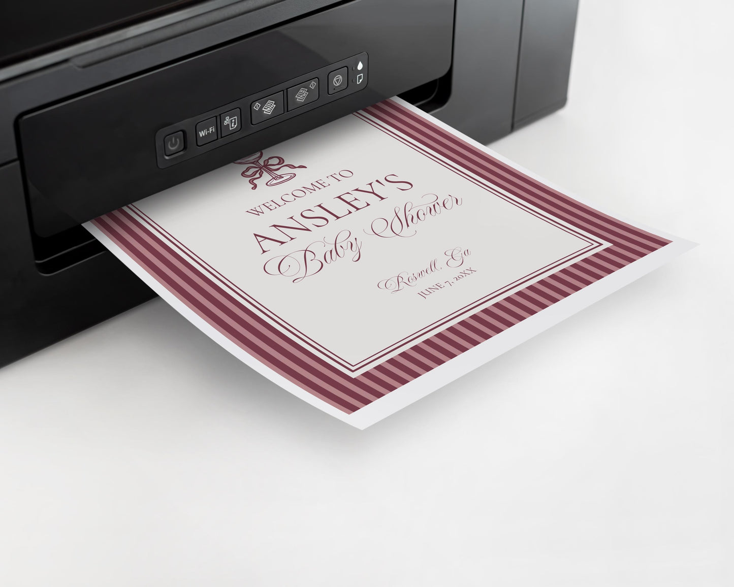 Wine Striped Baby Shower Welcome Sign Template, Burgundy Theme Baby Sprinkle, Sip Sip Hooray Brunch with Mom to Be WP1093