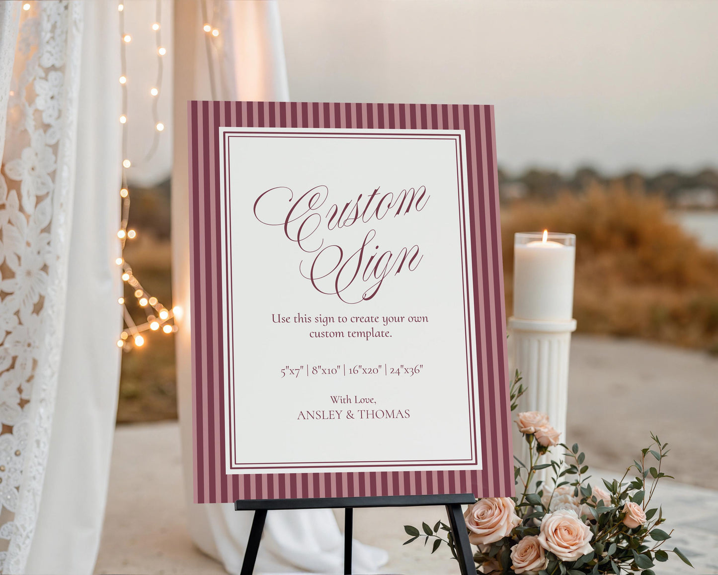 Wine Striped Custom Sign Template, Old Money Bridal Shower, Burgundy Wedding, Modern Vintage Night Before Rehearsal Dinner WP1093