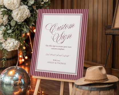 Wine Striped Custom Sign Template, Old Money Bridal Shower, Burgundy Wedding, Modern Vintage Night Before Rehearsal Dinner WP1093