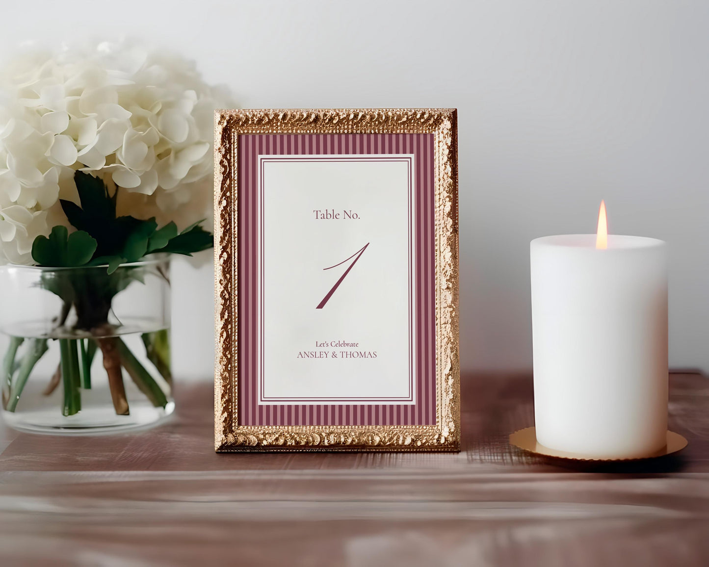 Wine Striped Table Numbers Template, Old Money Bridal Shower, Burgundy Wedding, Modern Vintage Night Before Rehearsal Dinner WP1093