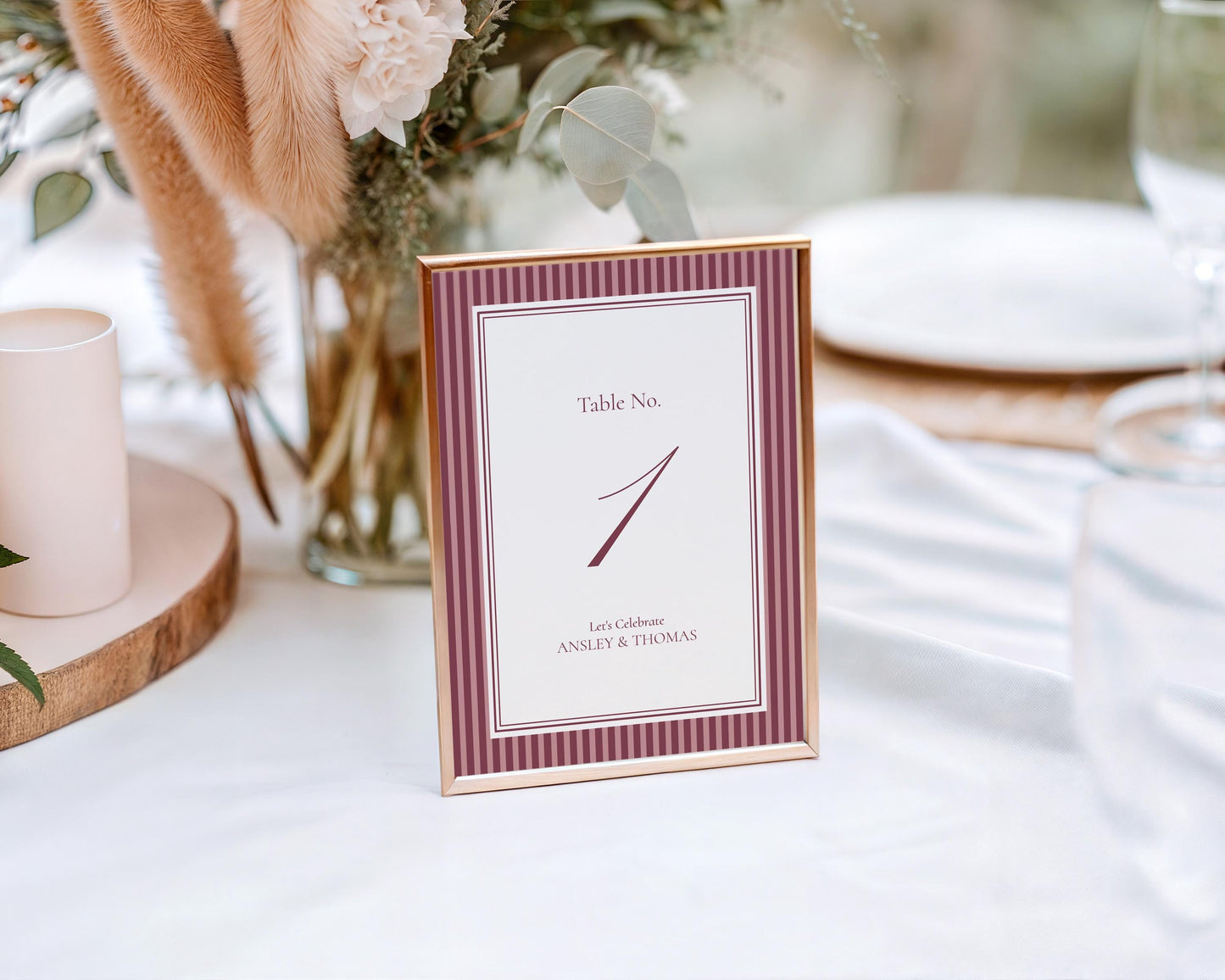 Wine Striped Table Numbers Template, Old Money Bridal Shower, Burgundy Wedding, Modern Vintage Night Before Rehearsal Dinner WP1093