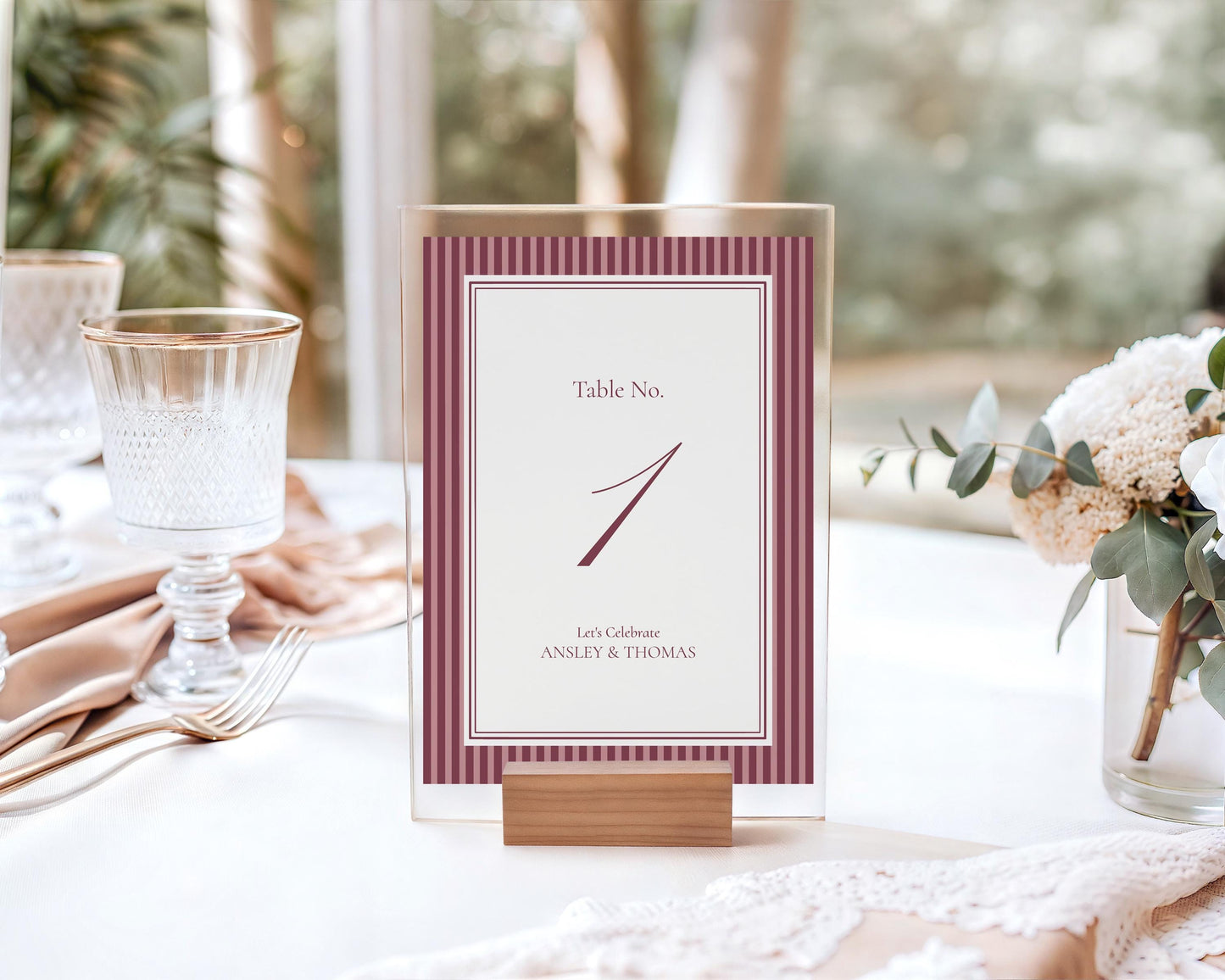 Wine Striped Table Numbers Template, Old Money Bridal Shower, Burgundy Wedding, Modern Vintage Night Before Rehearsal Dinner WP1093