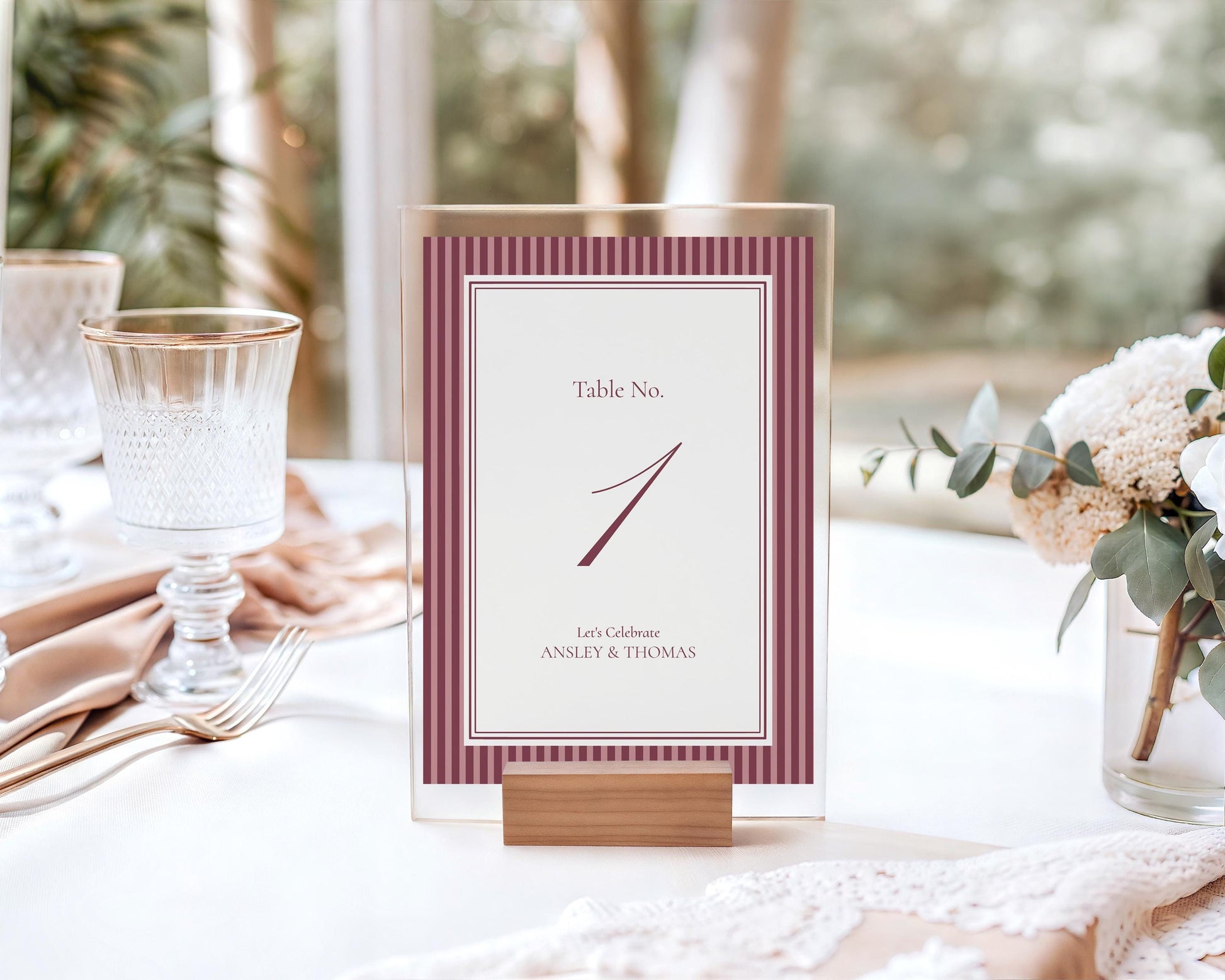 Wine Striped Table Numbers Template, Old Money Bridal Shower, Burgundy Wedding, Modern Vintage Night Before Rehearsal Dinner WP1093