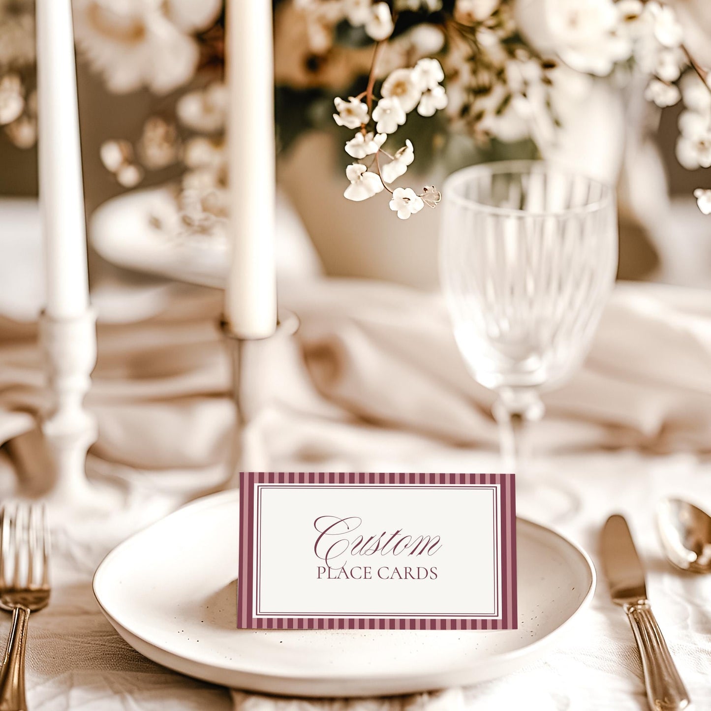 Wine Striped Place Cards Template, Old Money Bridal Shower, Burgundy Wedding, Modern Vintage Night Before Rehearsal Dinner WP1093