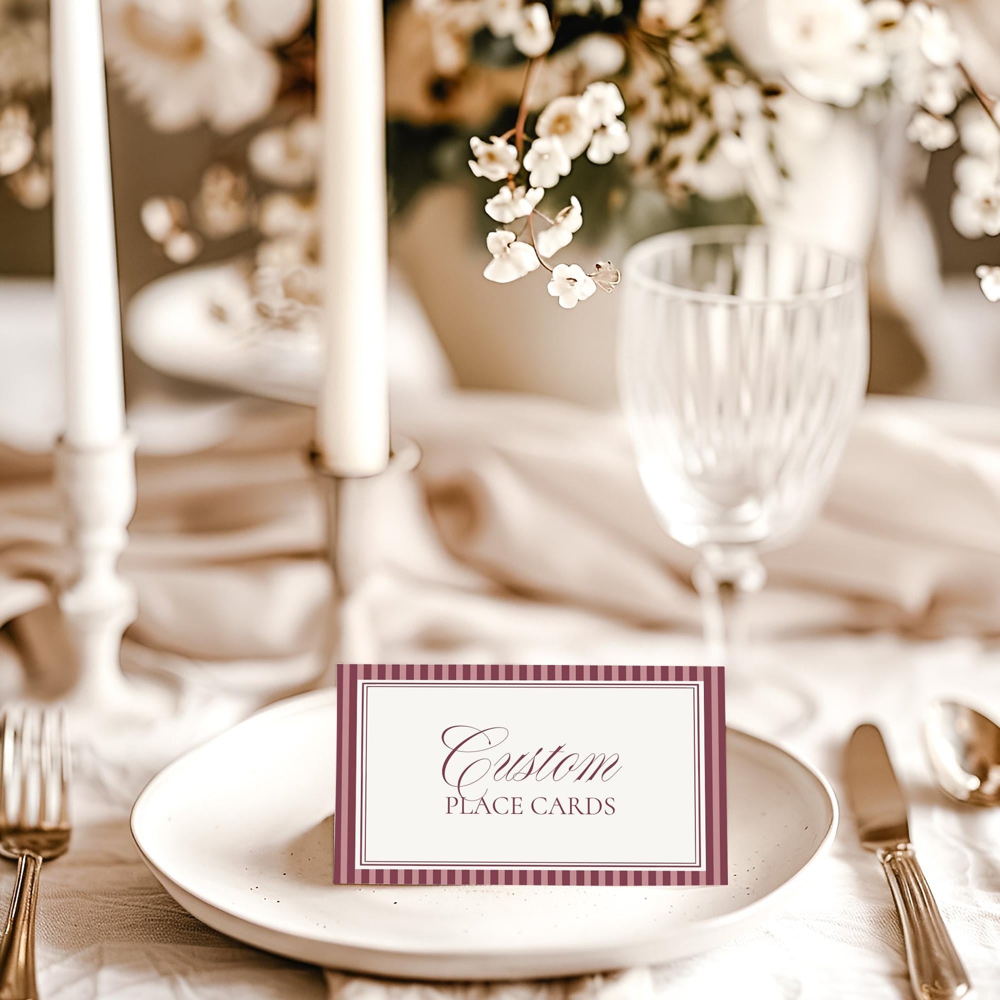 Wine Striped Place Cards Template, Old Money Bridal Shower, Burgundy Wedding, Modern Vintage Night Before Rehearsal Dinner WP1093