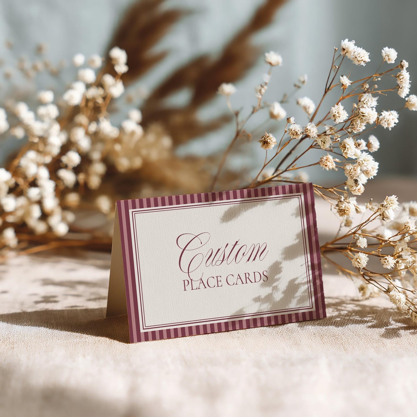 Wine Striped Place Cards Template, Old Money Bridal Shower, Burgundy Wedding, Modern Vintage Night Before Rehearsal Dinner WP1093