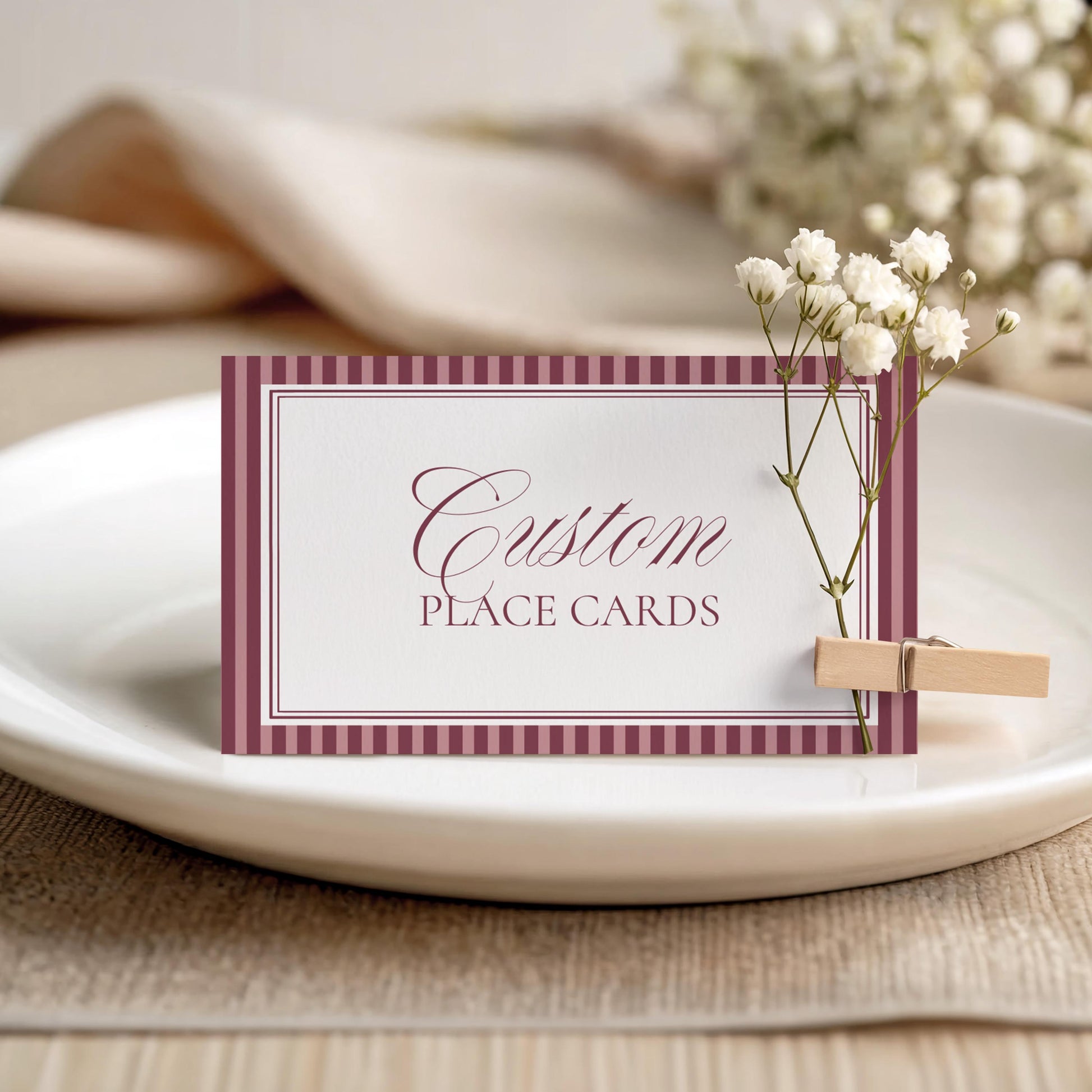Wine Striped Place Cards Template, Old Money Bridal Shower, Burgundy Wedding, Modern Vintage Night Before Rehearsal Dinner WP1093
