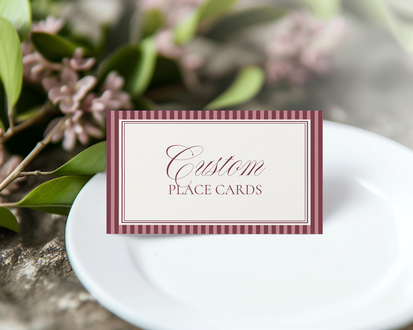 Wine Striped Place Cards Template, Old Money Bridal Shower, Burgundy Wedding, Modern Vintage Night Before Rehearsal Dinner WP1093